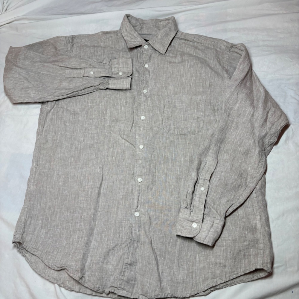 Jos A Bank Reserve Large Tan 100% Linen Long Sleeve Button Down Shirt Oatmeal